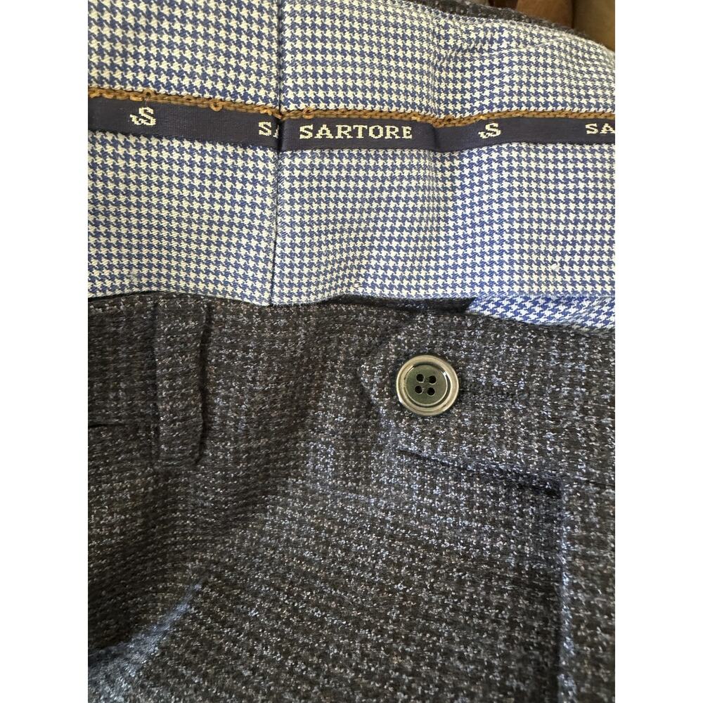Sartore Textured Wool Pants Reda Super 110s Timeless Blue Cuffed Trouser Mens 36 - Picture 5 of 9